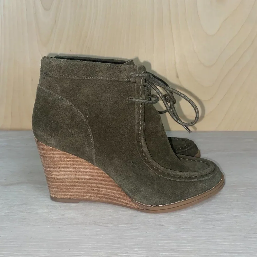Lucky Brand Ysabel Moss‎ Green Lace Up Wedge 5.5